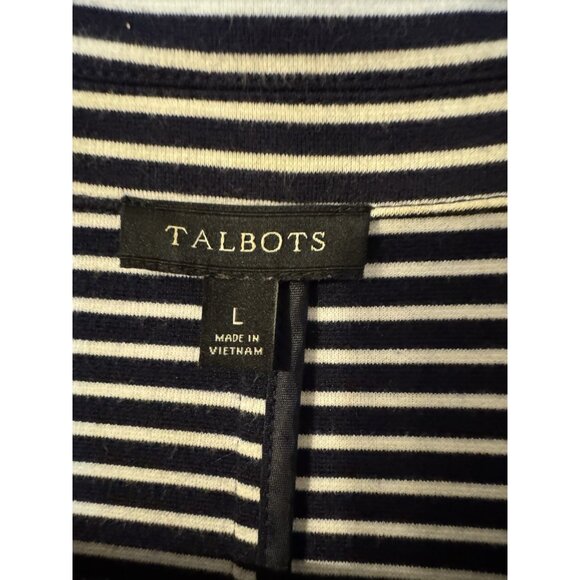 Talbots Suit Jacket Blazer L Large Navy Blue Ivory Stripe Unlined Cotton Blend - Picture 8 of 11
